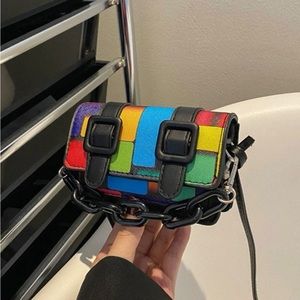 Leather Mini Random Colorblock Flap Square Bag